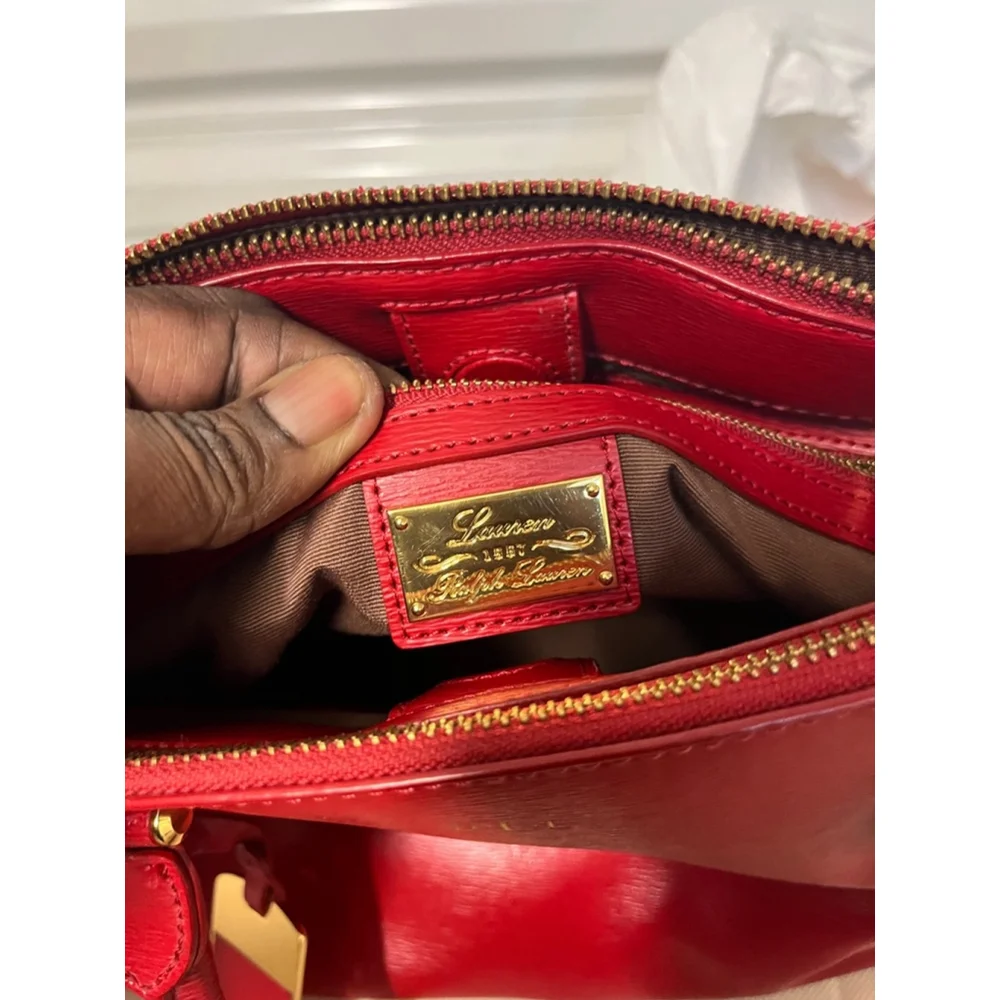 Lauren Ralph Lauren Newbury Red Leather Double Zip Satchel